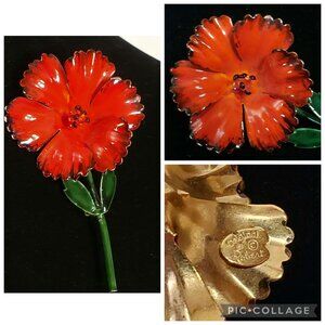 Vintage Original By Robert Enamel Red Flower